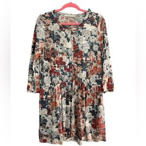 COPY - Peruvian Connection Floral Long Sleeve Tunic w/ Ruffle Bottom & Button F…